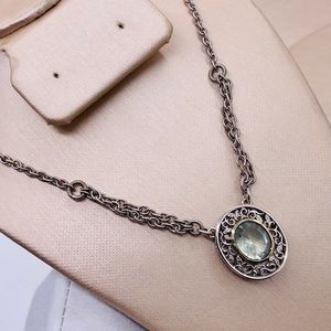 EUC Gabriel & Co. Sterling Silver & 18k Gold Green Amethyst Pendant Necklace